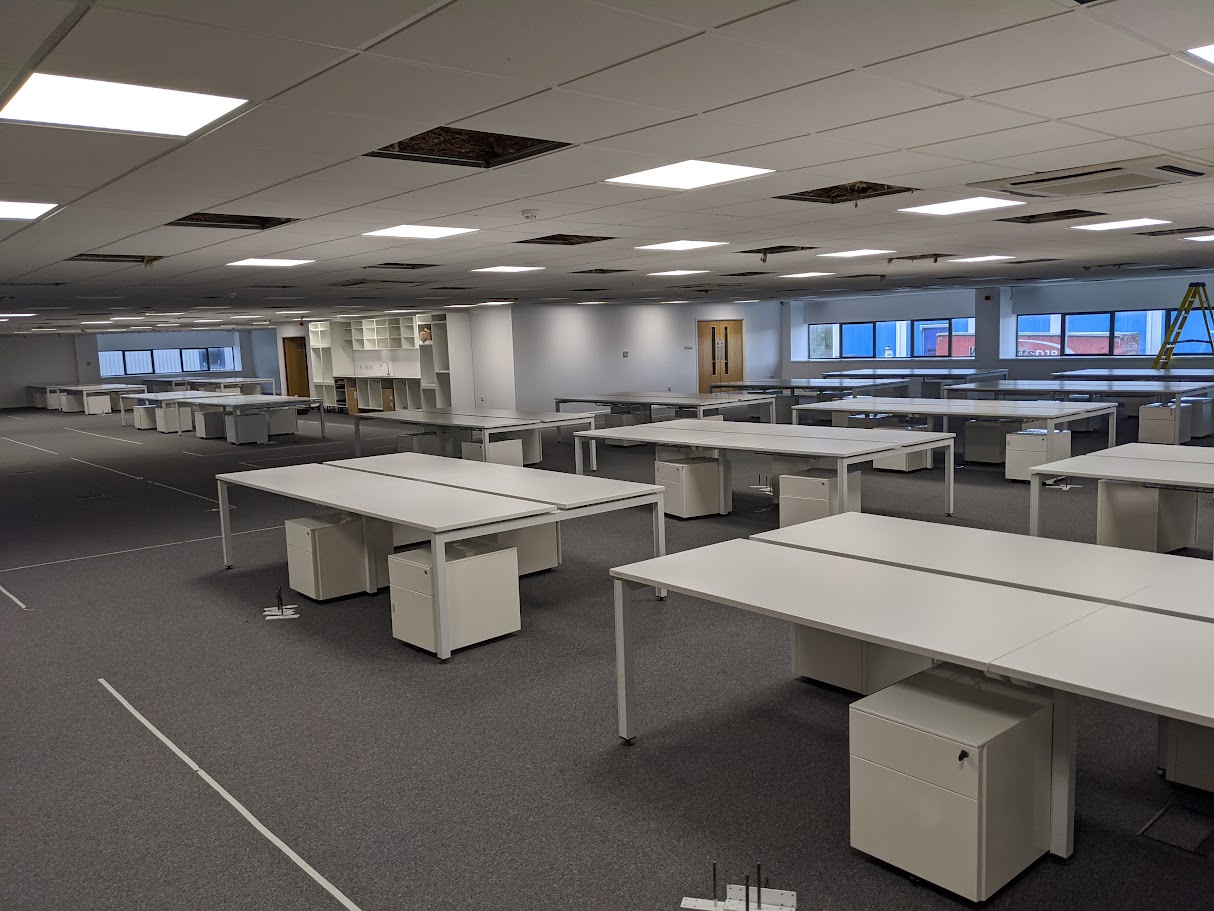 Open plan office workspace being created as part of a commercial fit out